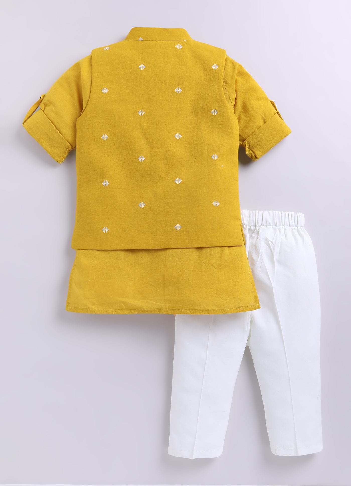 Boys Pure Cotton Nehru Jacket, Kurta, Pajama Ethnic Set - Mustard