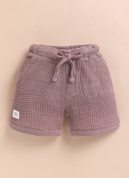 Boys Casual Pure Cotton Embroidered Waffle  Shirt & Shorts Coords Set- Lavender