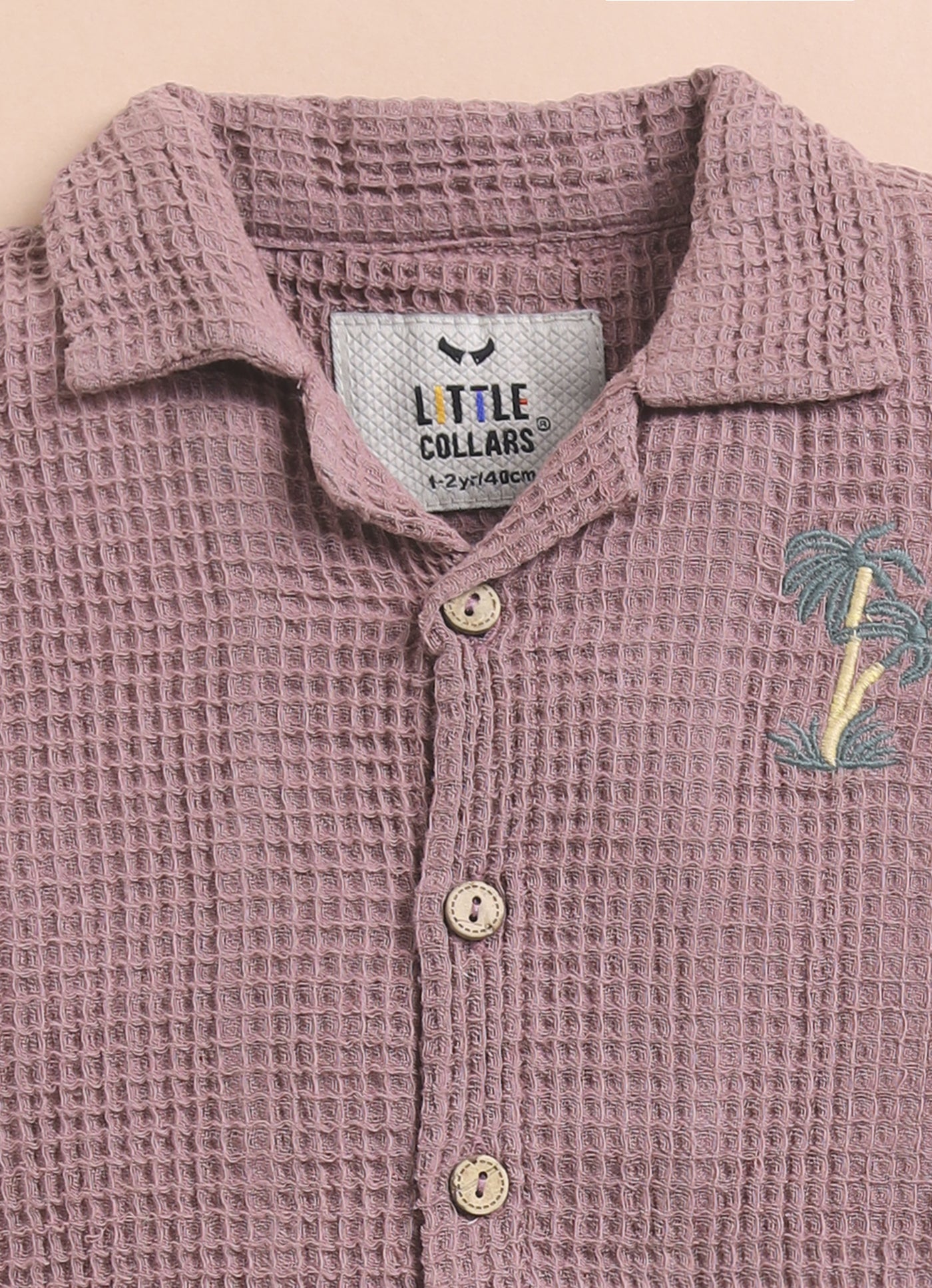 Boys Casual Pure Cotton Embroidered Waffle  Shirt & Shorts Coords Set- Lavender