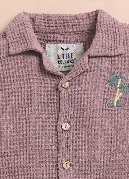 Boys Casual Pure Cotton Embroidered Waffle  Shirt & Shorts Coords Set- Lavender