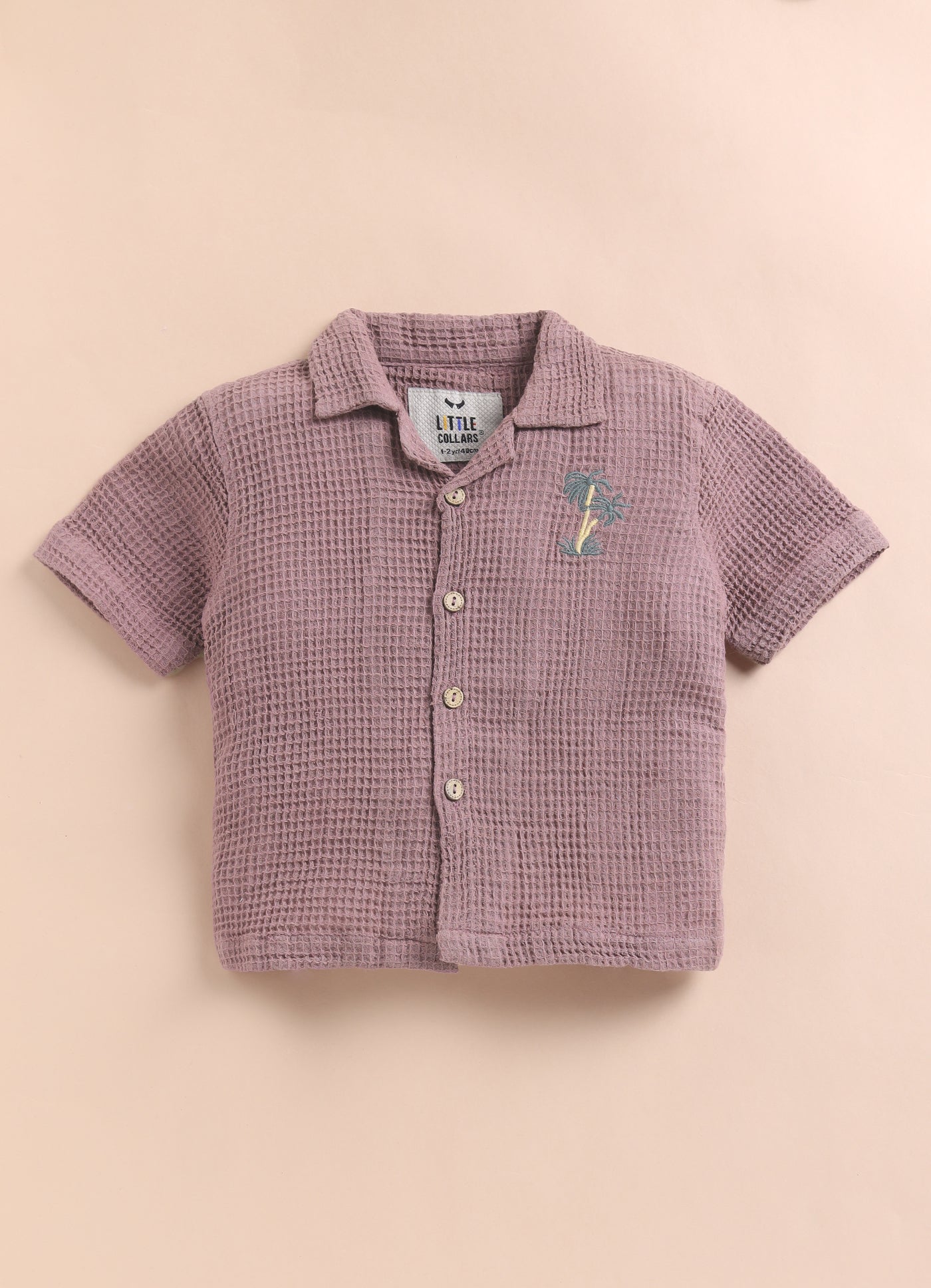 Boys Casual Pure Cotton Embroidered Waffle  Shirt & Shorts Coords Set- Lavender