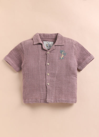 Boys Casual Pure Cotton Embroidered Waffle  Shirt & Shorts Coords Set- Lavender