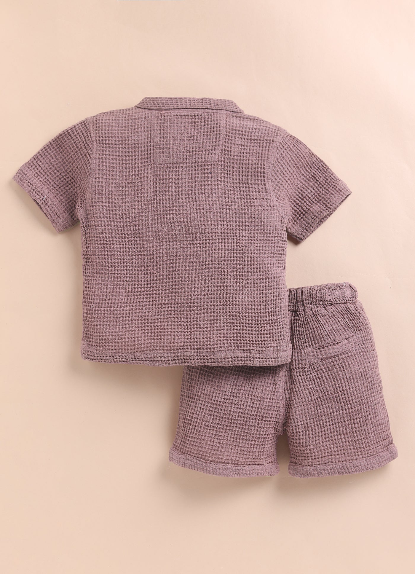 Boys Casual Pure Cotton Embroidered Waffle  Shirt & Shorts Coords Set- Lavender