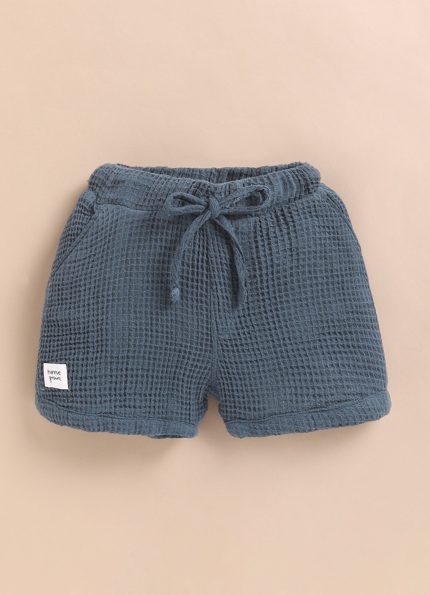 Boys Casual Pure Cotton Embroidered Waffle  Shirt & Shorts Coords Set- Blue