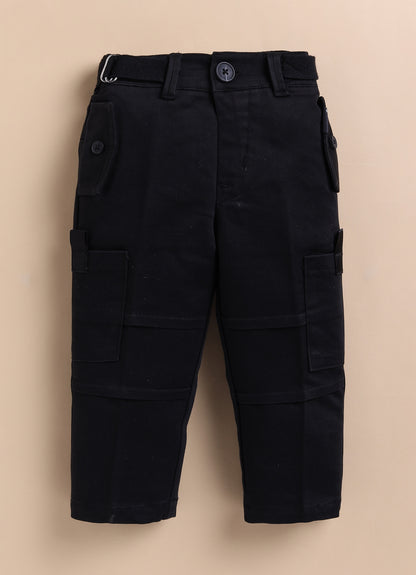 Boys Pure Cotton Lemonade Cotton Shirt Pant Casual Set - Black