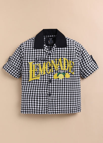 Boys Pure Cotton Lemonade Cotton Shirt Pant Casual Set - Black