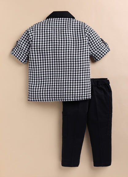 Boys Pure Cotton Lemonade Cotton Shirt Pant Casual Set - Black