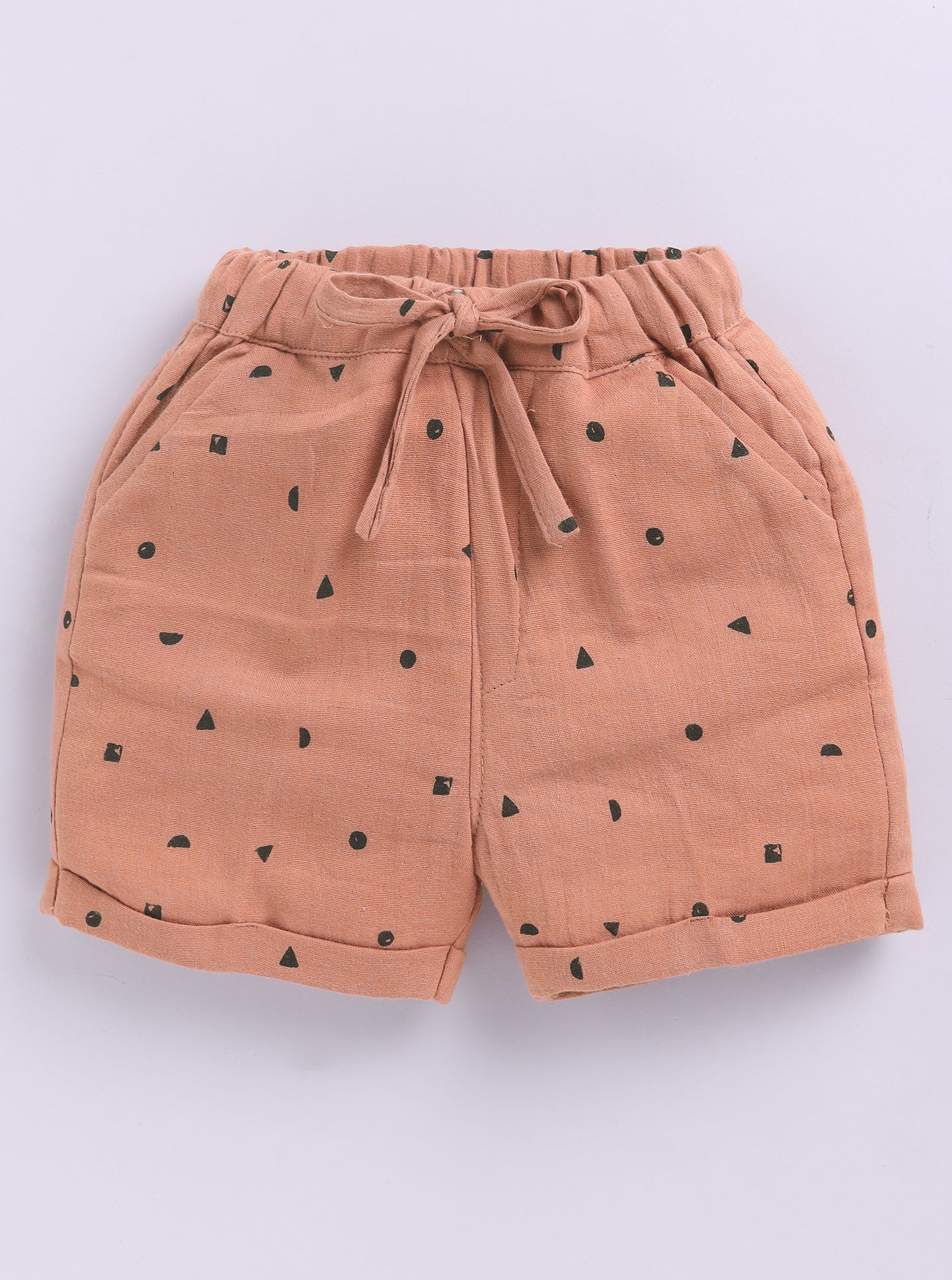 Boys Musin Cotton Kurta Shirt and Shorts Set - Brick