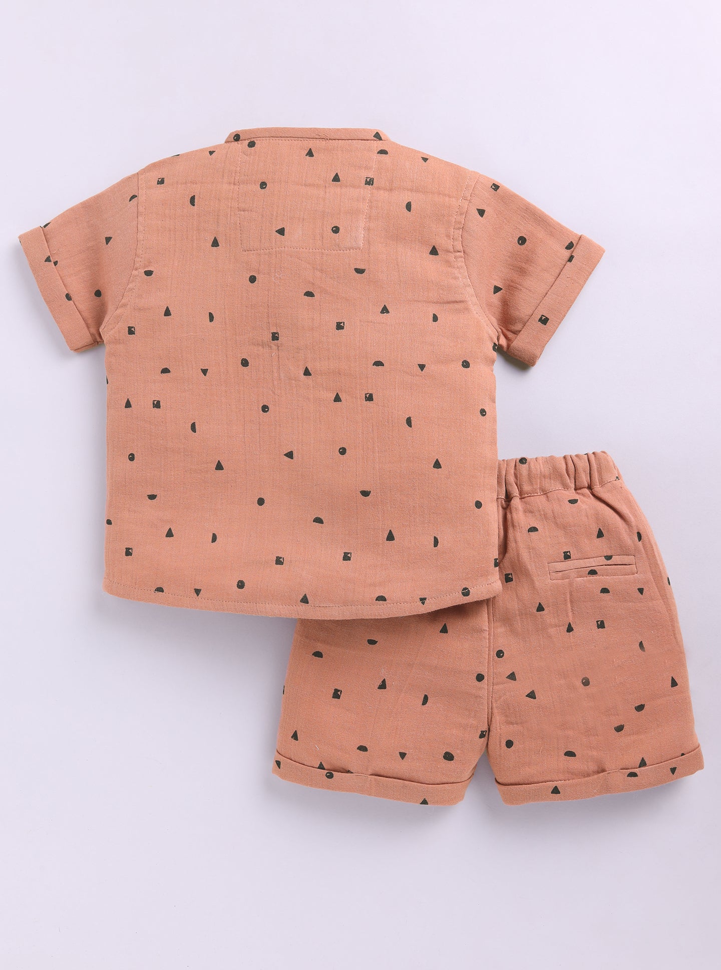 Boys Musin Cotton Kurta Shirt and Shorts Set - Brick