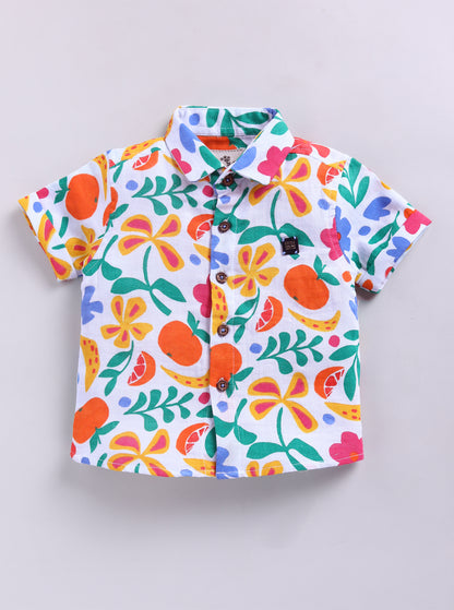Boys Muslin Cotton Shirt Half Pant Coord Set- Multi