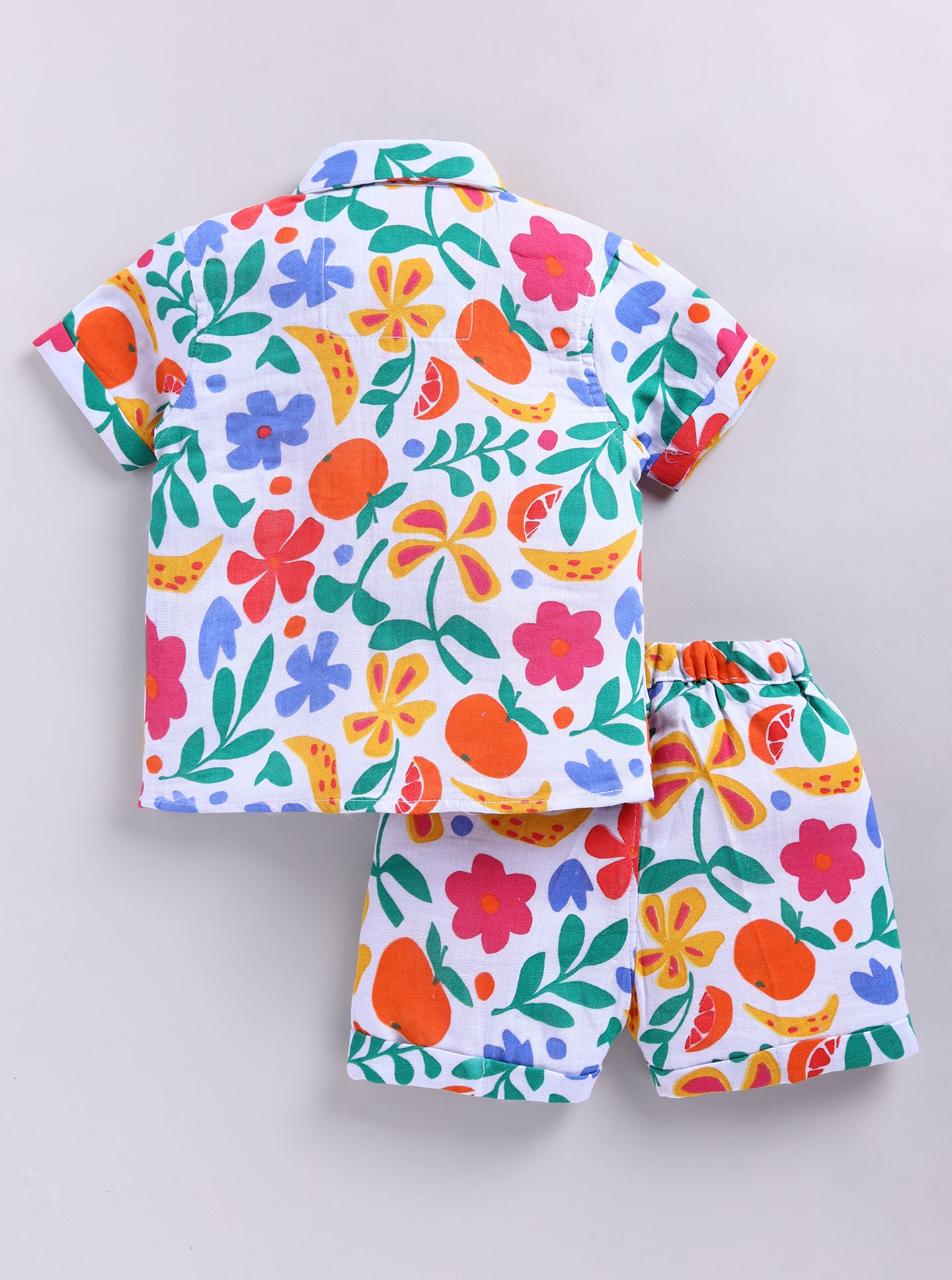 Boys Muslin Cotton Shirt Half Pant Coord Set- Multi