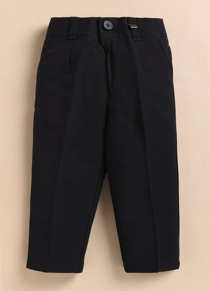 Boys Woven Jaquard Prince Coat & Trouser Coat Set with Brooch - Black