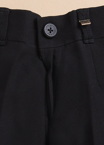 Boys Woven Jaquard Prince Coat & Trouser Coat Set with Brooch - Black