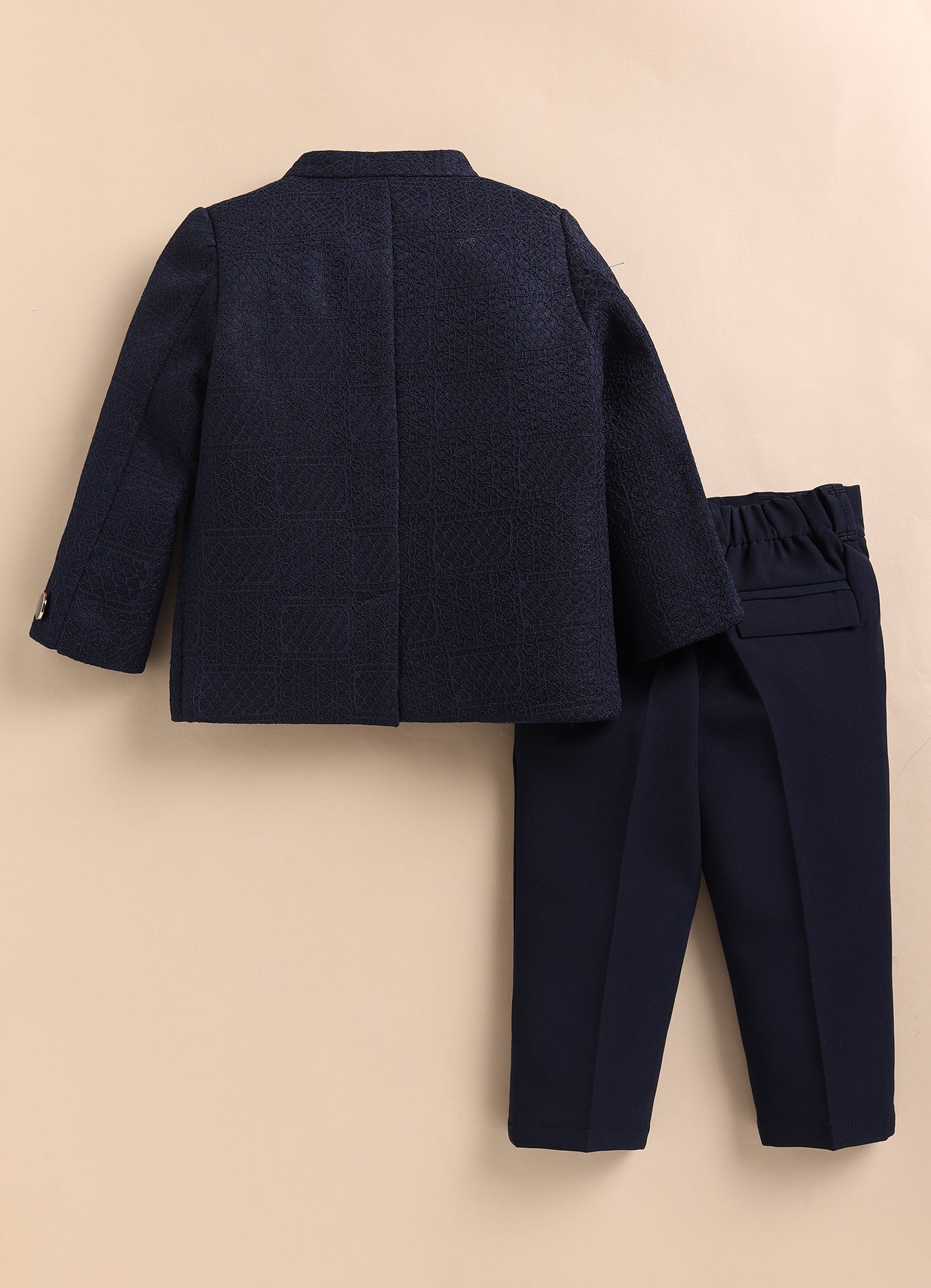 Boys Woven Jaquard Prince Coat & Trouser Coat Set with Brooch - Blue