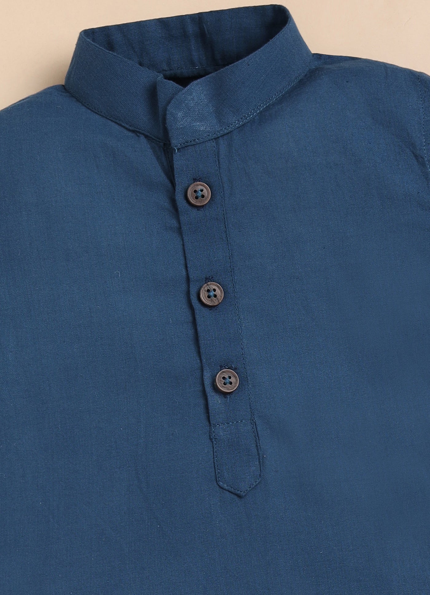 Boys Pure Cotton Woven Butta Fabric Nehru Jacket,Full Sleeve Kurta and Pajama Ethnic Set - Blue