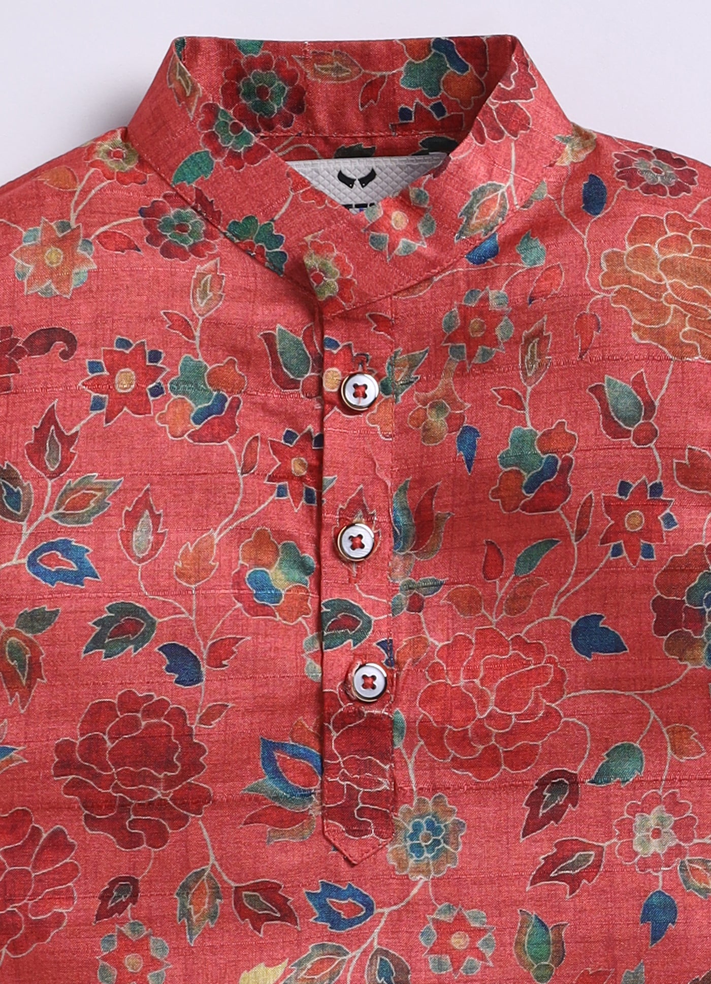 Silk Blend Woven Full Sleeves Festive Floral Ethnic Nehru Jacket Kurta and Pajama Set with Brooch - Rust