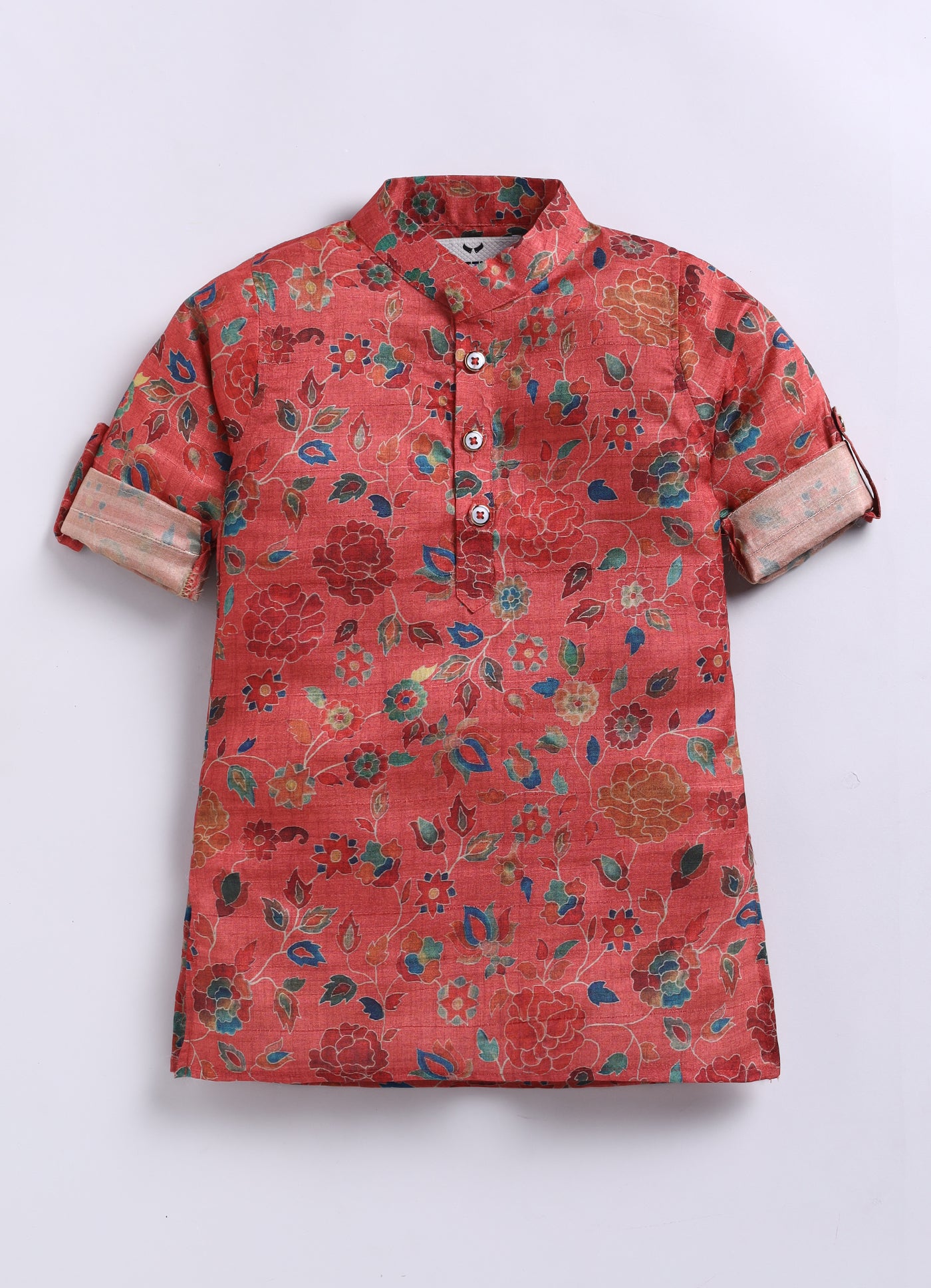 Silk Blend Woven Full Sleeves Festive Floral Ethnic Nehru Jacket Kurta and Pajama Set with Brooch - Rust
