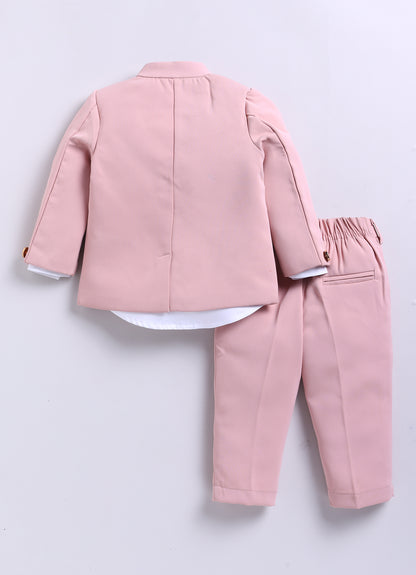  Terry Full Sleeves Lion Embroidered 3 Piece Party Suit Set- Pink