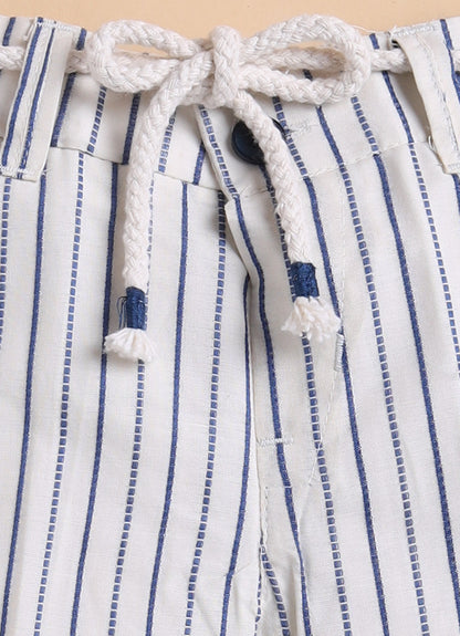 Boys Full Sleeves Cotton Striped Coat Pant Tshirt and Belt- Blue