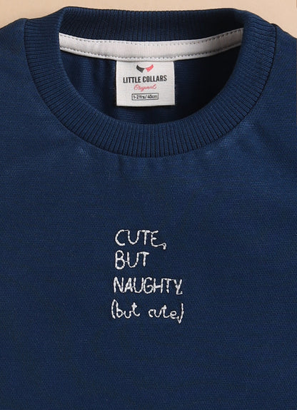 Boys Full Sleeves Cotton Striped Coat Pant Tshirt and Belt- Blue