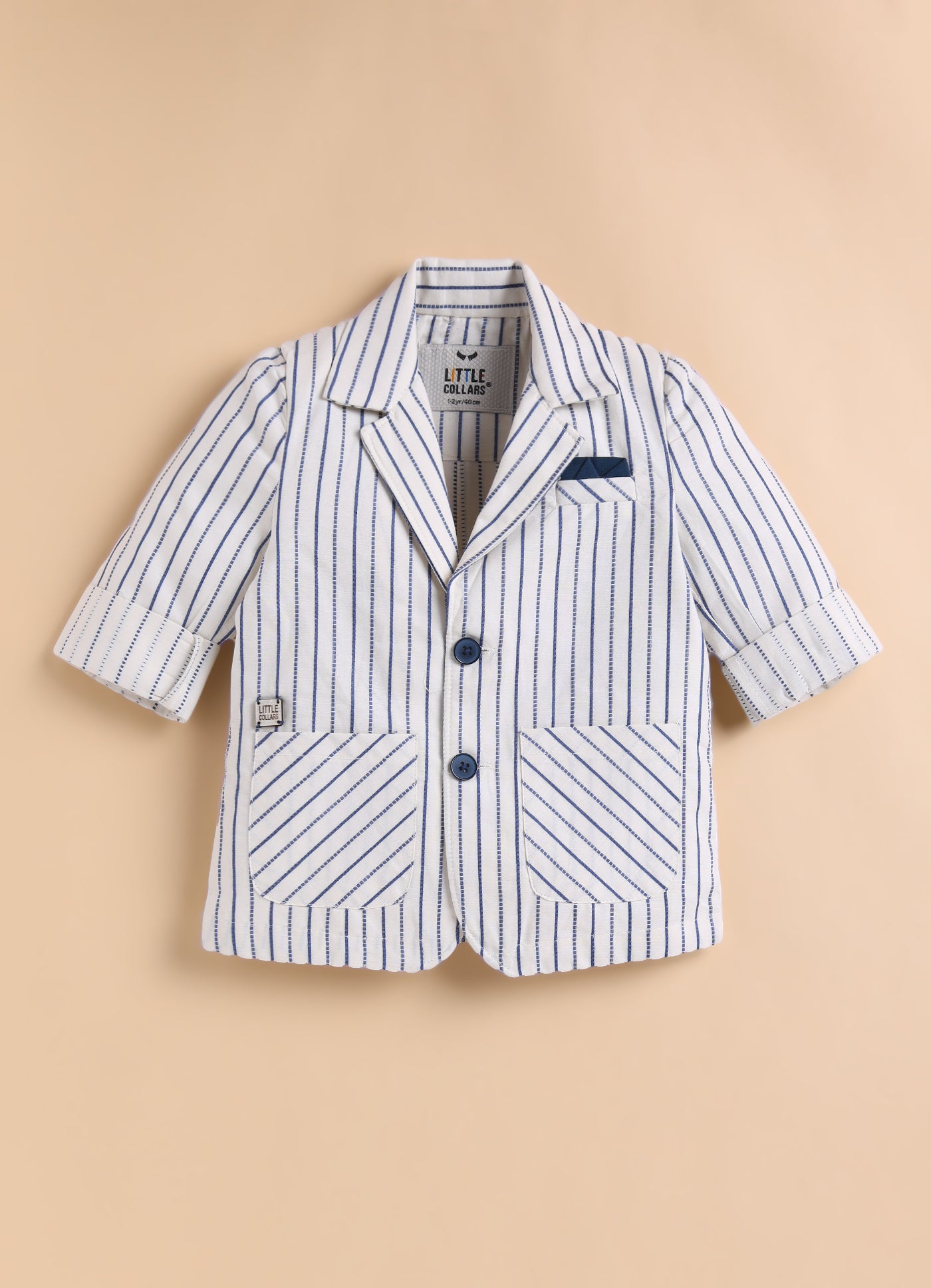 Boys Full Sleeves Cotton Striped Coat Pant Tshirt and Belt- Blue