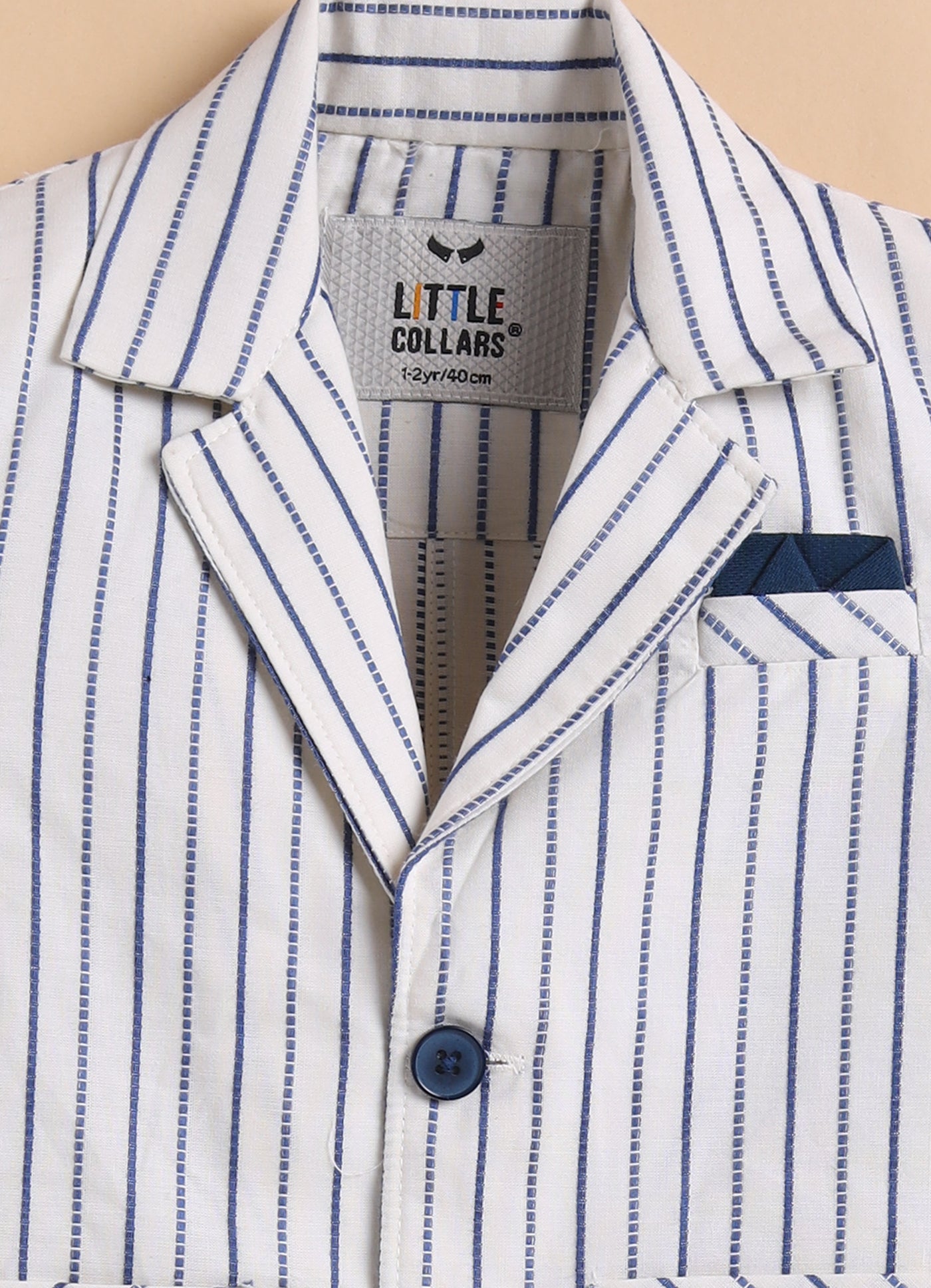 Boys Full Sleeves Cotton Striped Coat Pant Tshirt and Belt- Blue