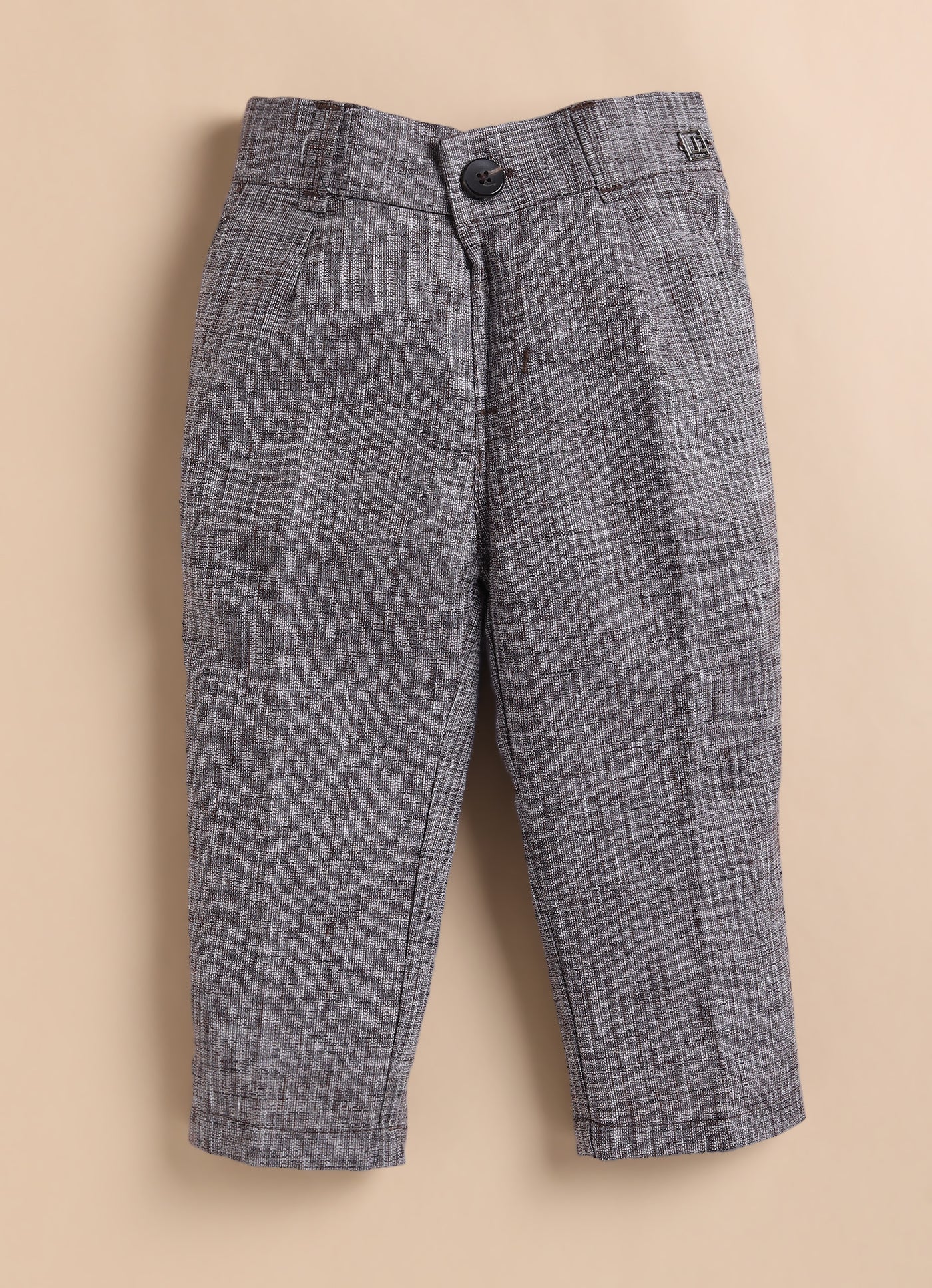 Cotton Woven Full Sleeves Striped Embroidered Waistcoat Jacket Pant with Solid Shirt & Bow Coord Set- Coffee