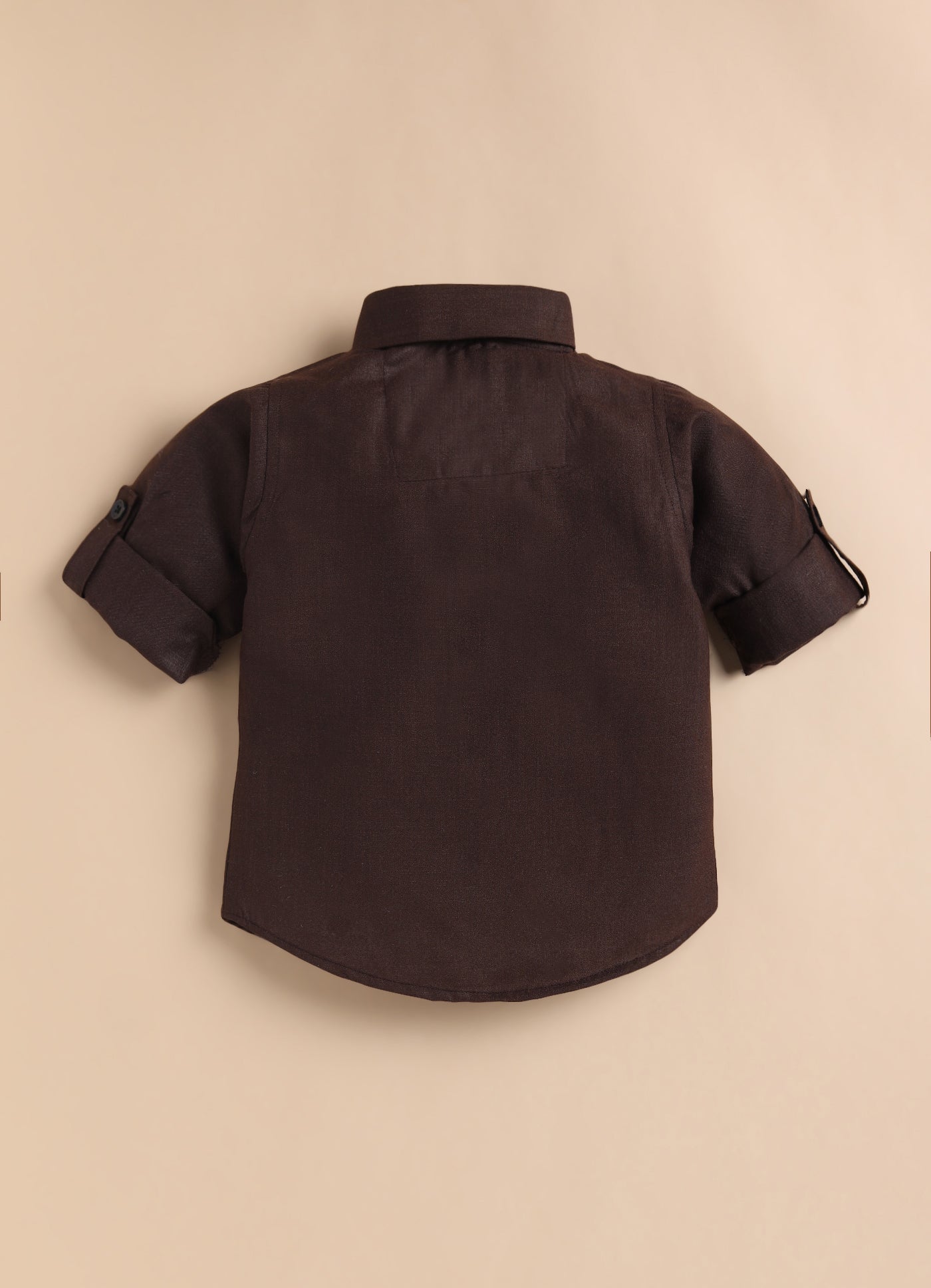 Cotton Woven Full Sleeves Striped Embroidered Waistcoat Jacket Pant with Solid Shirt & Bow Coord Set- Coffee