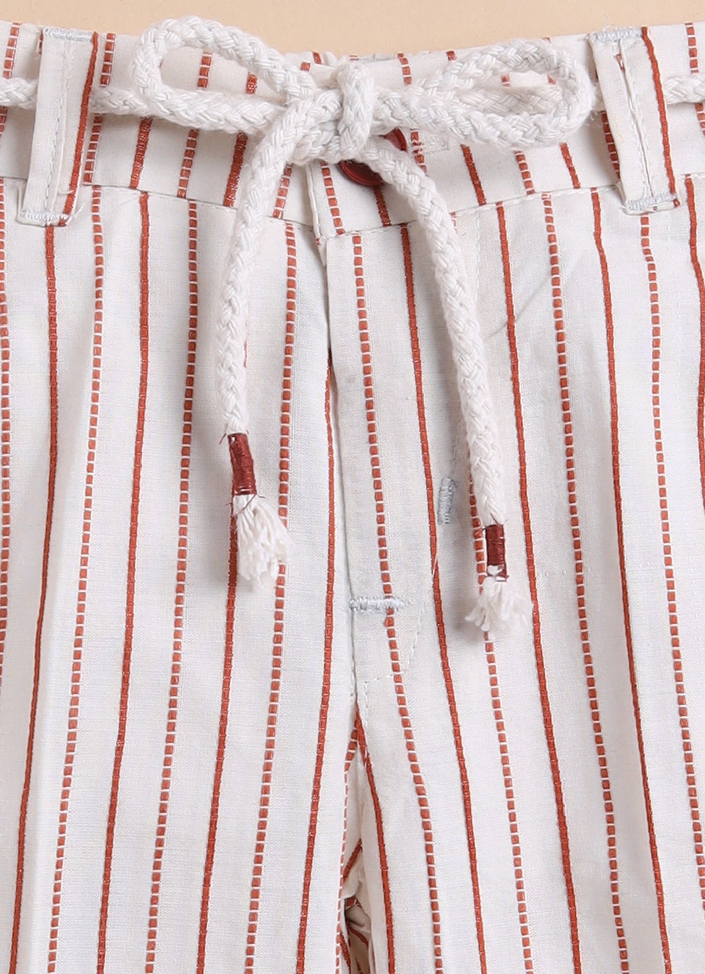 Boys Full Sleeves Cotton Striped Coat Pant Tshirt and Belt- Rust