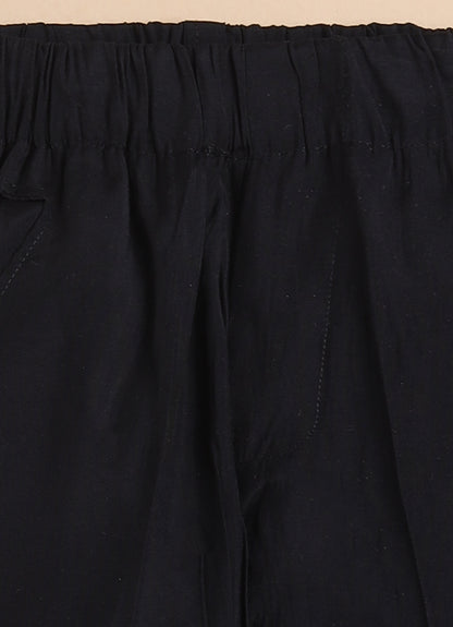 Blended Silk Full Sleeves Embellished Open Jacket, Kurta with Pajama Ethnicwear Set- Black