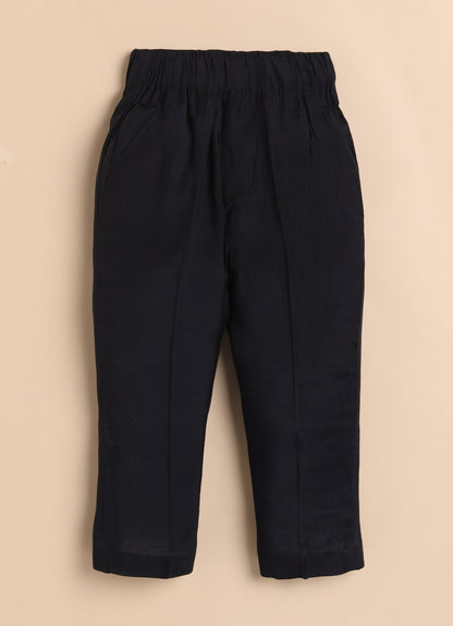 Blended Silk Full Sleeves Embellished Open Jacket, Kurta with Pajama Ethnicwear Set- Black