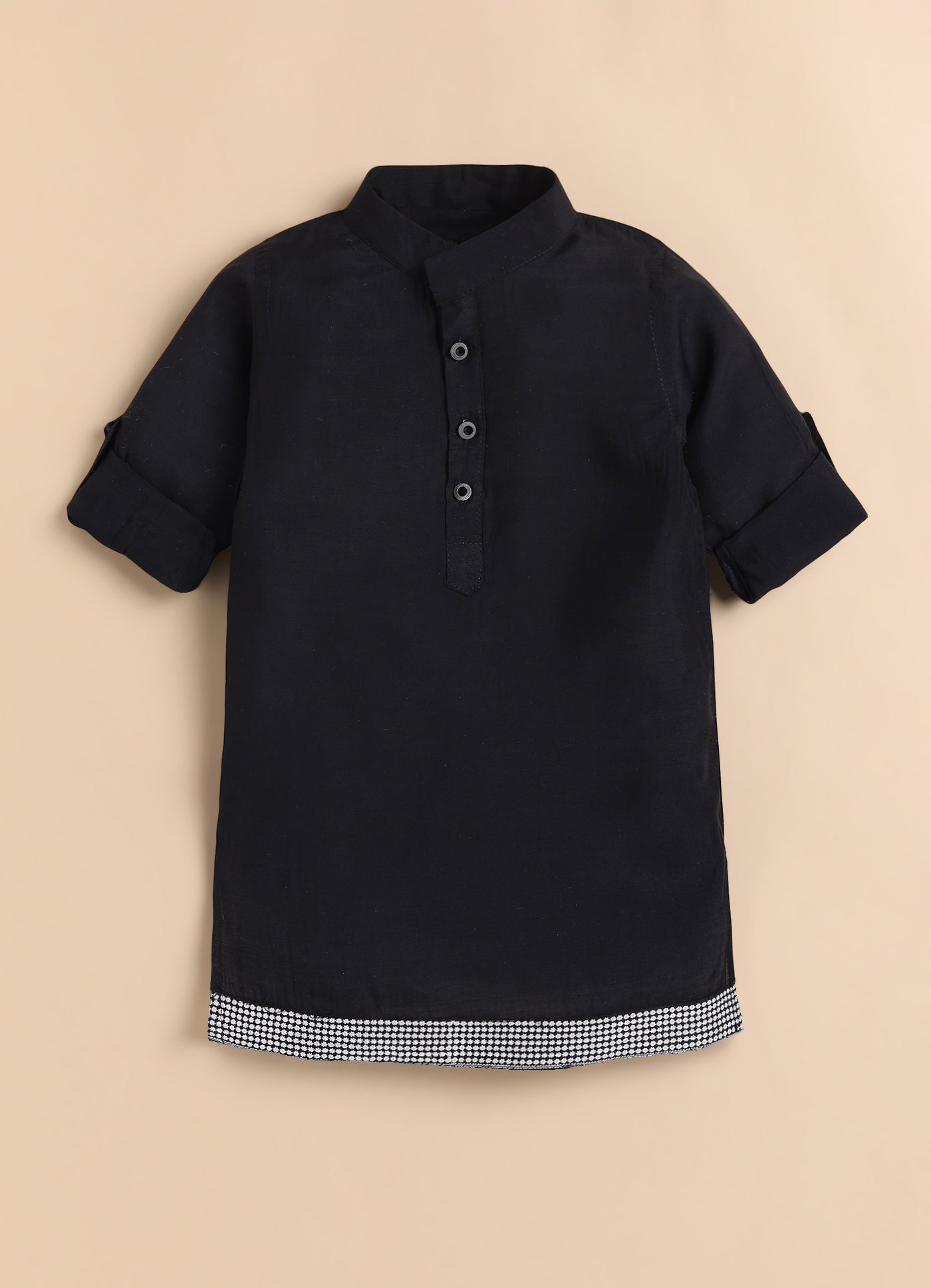 Blended Silk Full Sleeves Embellished Open Jacket, Kurta with Pajama Ethnicwear Set- Black