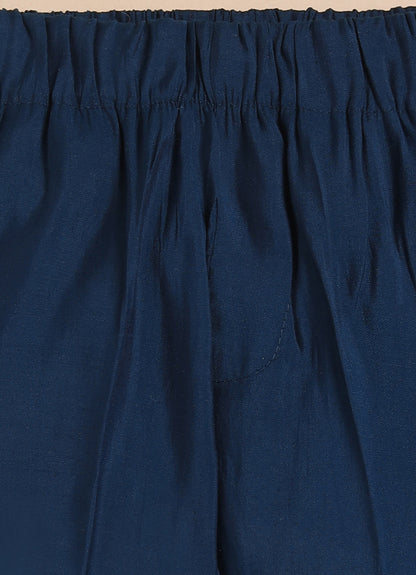 Blended Silk Full Sleeves Embellished Open Jacket, Kurta with Pajama Ethnicwear Set- P.Blue