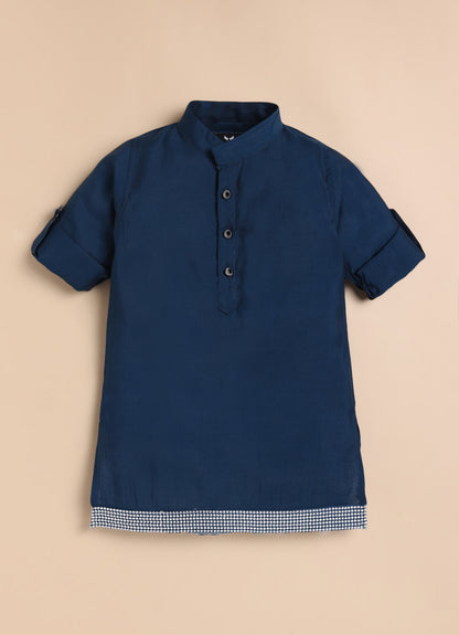 Blended Silk Full Sleeves Embellished Open Jacket, Kurta with Pajama Ethnicwear Set- P.Blue