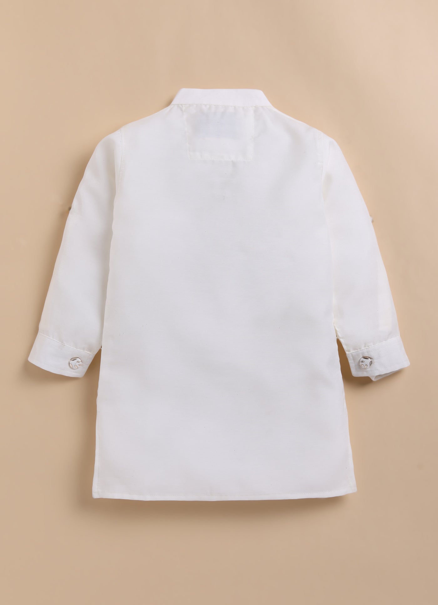 Blended Silk Full Sleeves Self Texture Achkan Open Jacket Kurta with Pajama and Brooch Ethnicwear Set- Cream