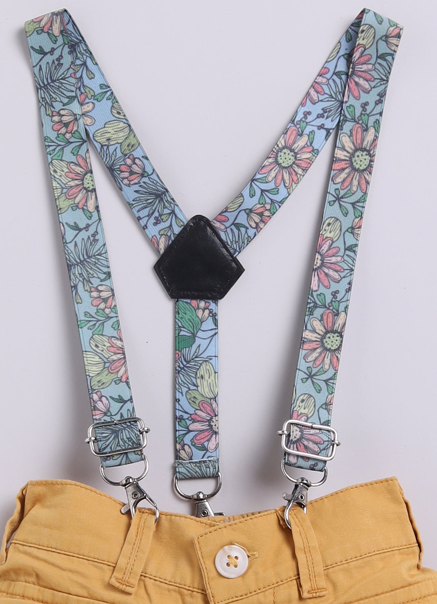 Boys Pure Cotton  Pineapple Printed Shirt  & Shorts Set with Suspender and Bow - Green