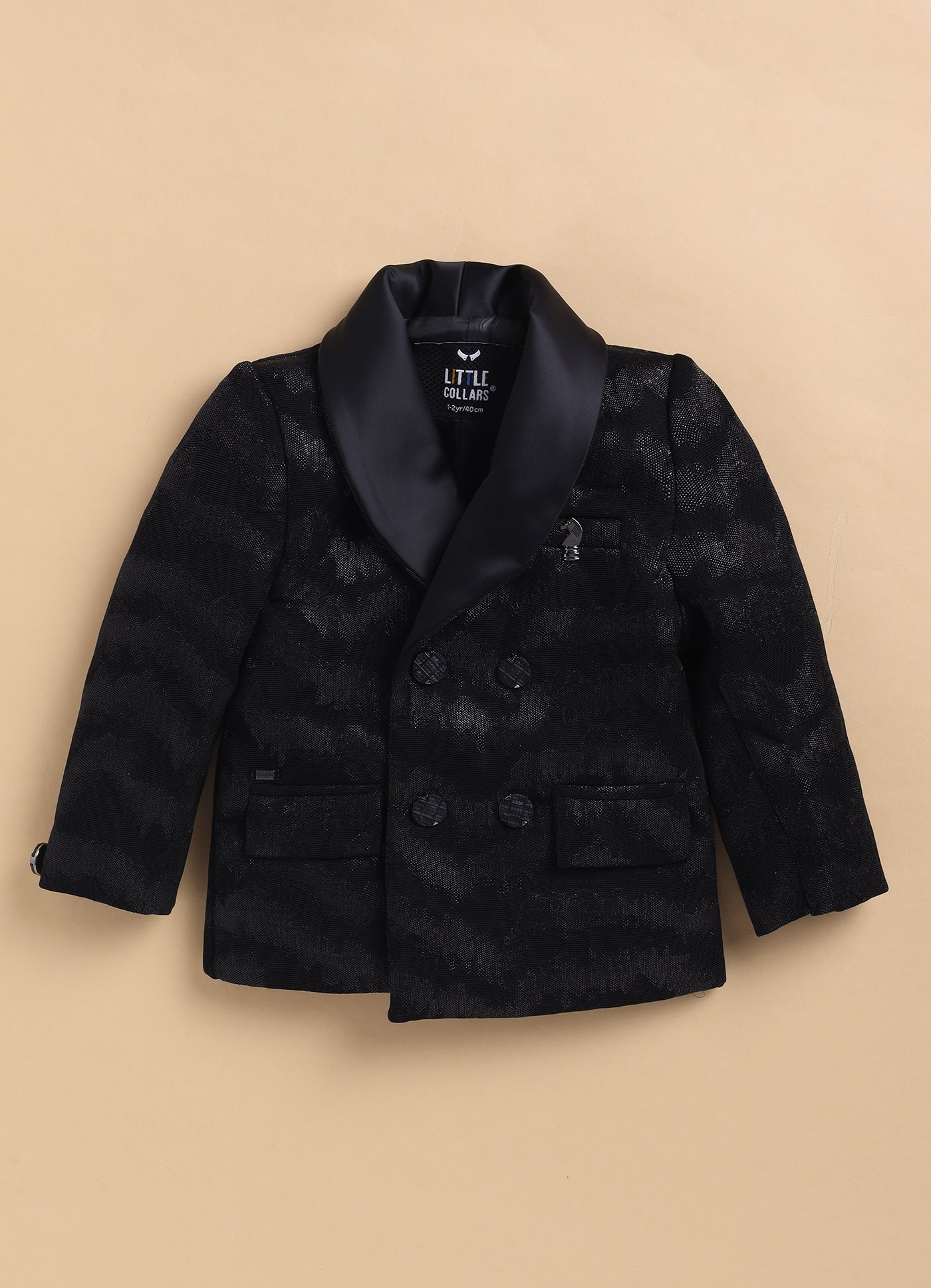 Blended Jaquard Woven Full Sleeves Coat Pant with Tuxedo Shirt and Bow Formal Coat Set- Black