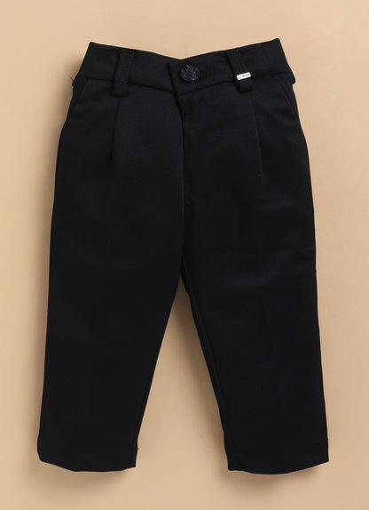 Blended Jaquard Woven Full Sleeves Coat Pant with Tuxedo Shirt and Bow Formal Coat Set- Black
