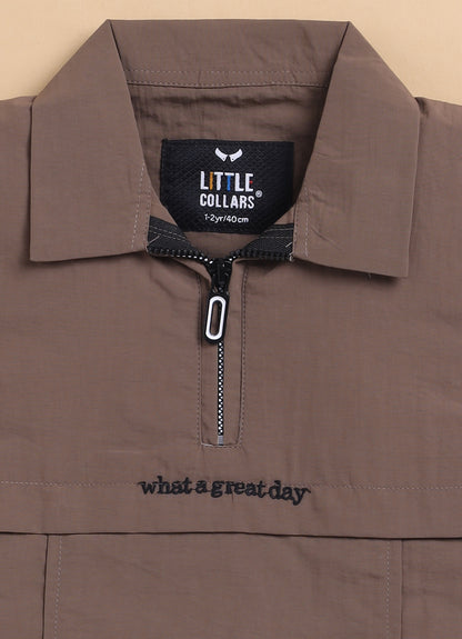 Trendy Uber Cool Half Sleeves Zippered Tshirt Half Pant Co-ord Set -Khaki
