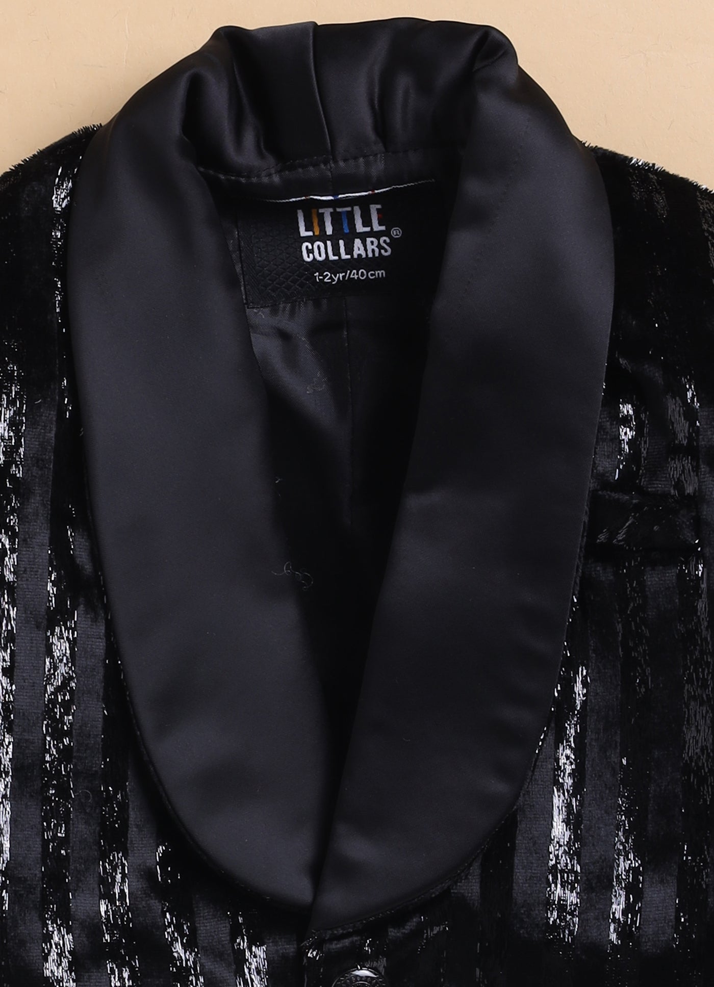 Velvet Woven Full Sleeves Striped Coat Pant with Tuxedo Shirt and Bow Formal Coat Set- Black