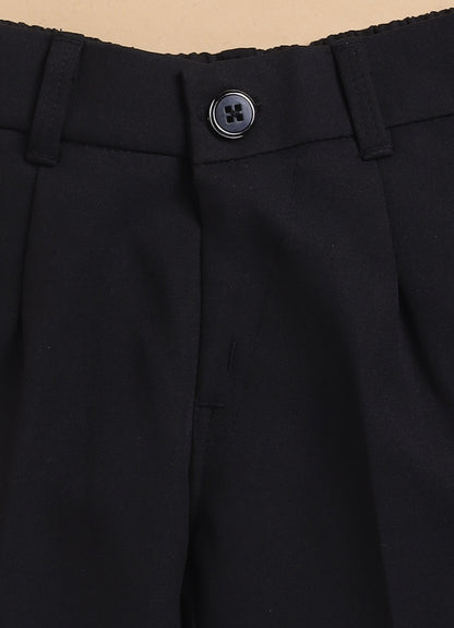 Velvet Woven Full Sleeves Striped Coat Pant with Tuxedo Shirt and Bow Formal Coat Set- Black