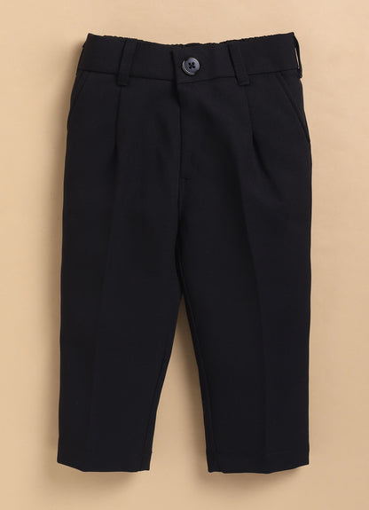 Velvet Woven Full Sleeves Striped Coat Pant with Tuxedo Shirt and Bow Formal Coat Set- Black