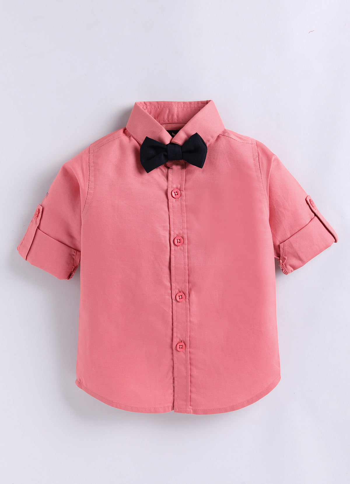Boys Blended Cotton Woven Animal Printed Waistcoat with Full Sleevs Shirt, Pant, Bow and Belt Set - Peach