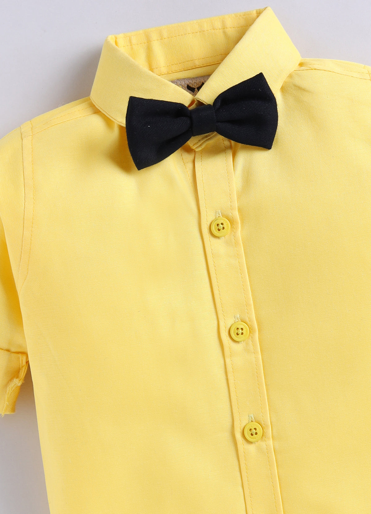 Boys Blended Cotton Woven Animal Printed Waistcoat with Full Sleevs Shirt, Pant, Bow and Belt Set - Yellow