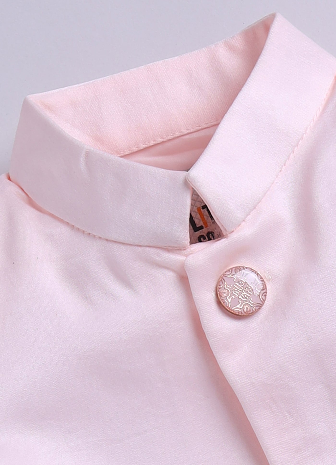 Blended Silk Full Sleeves Self Texture Achkan Bandhgala with Pants and Brooch Ethnicwear Set- Peach
