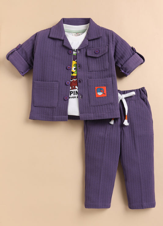 Solid Bright Airport Look Coord with Tshirt Casual Co-ord Set - Purple