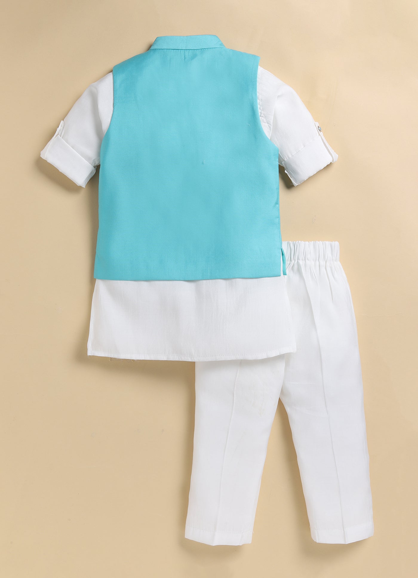 Boys Blended Silk Motif Embellished Wedding Special Super Cute Nehru Jacket, Kurta, Pajama Ethnic Set- Green