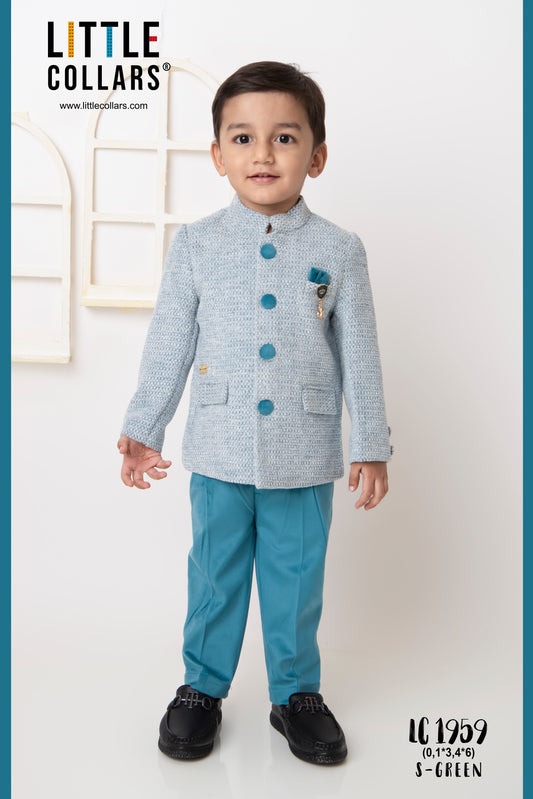Green Velvet Suede Prince Bandhgala Coat Set