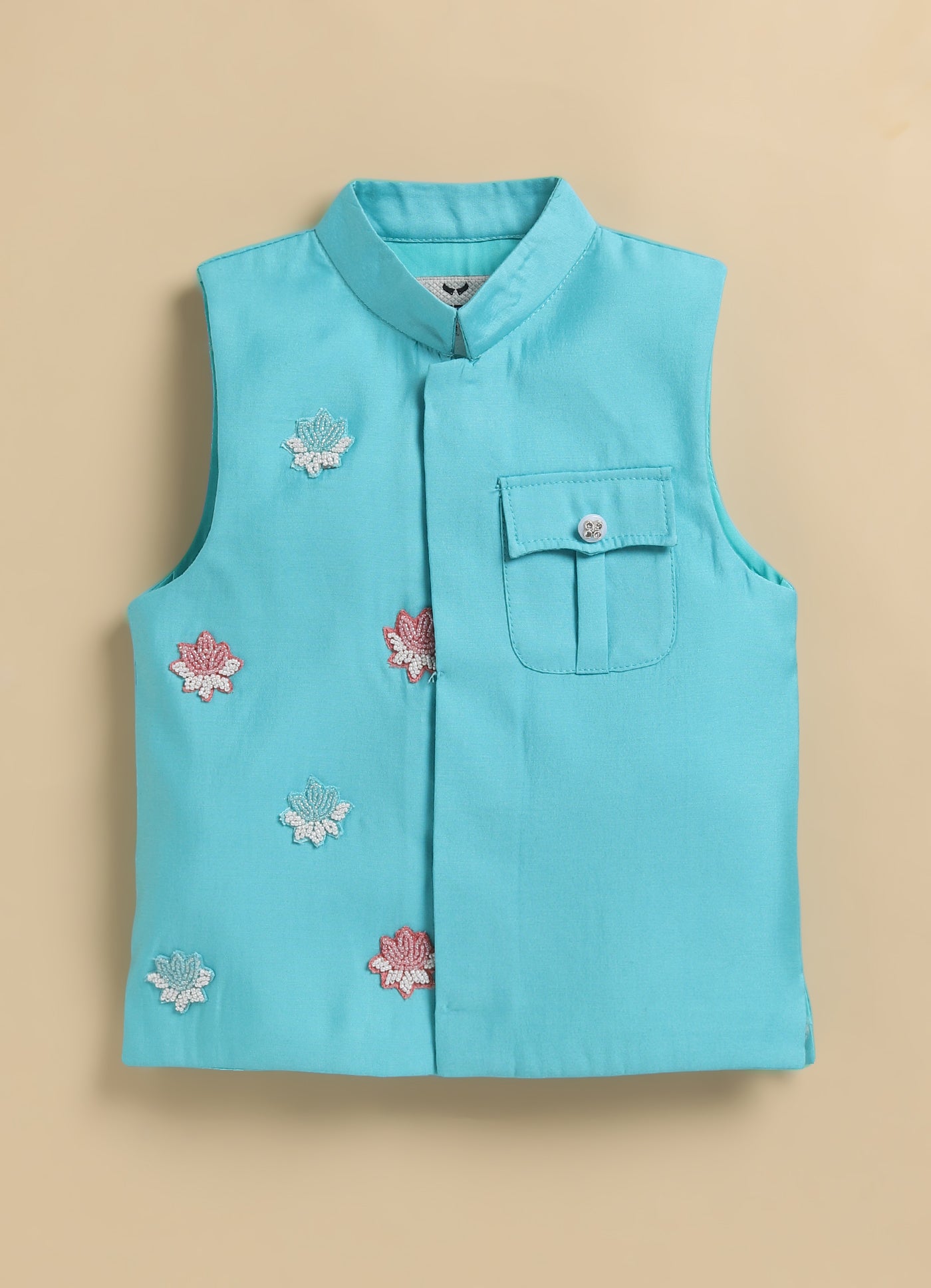 Boys Blended Silk Motif Embellished Wedding Special Super Cute Nehru Jacket, Kurta, Pajama Ethnic Set- Green