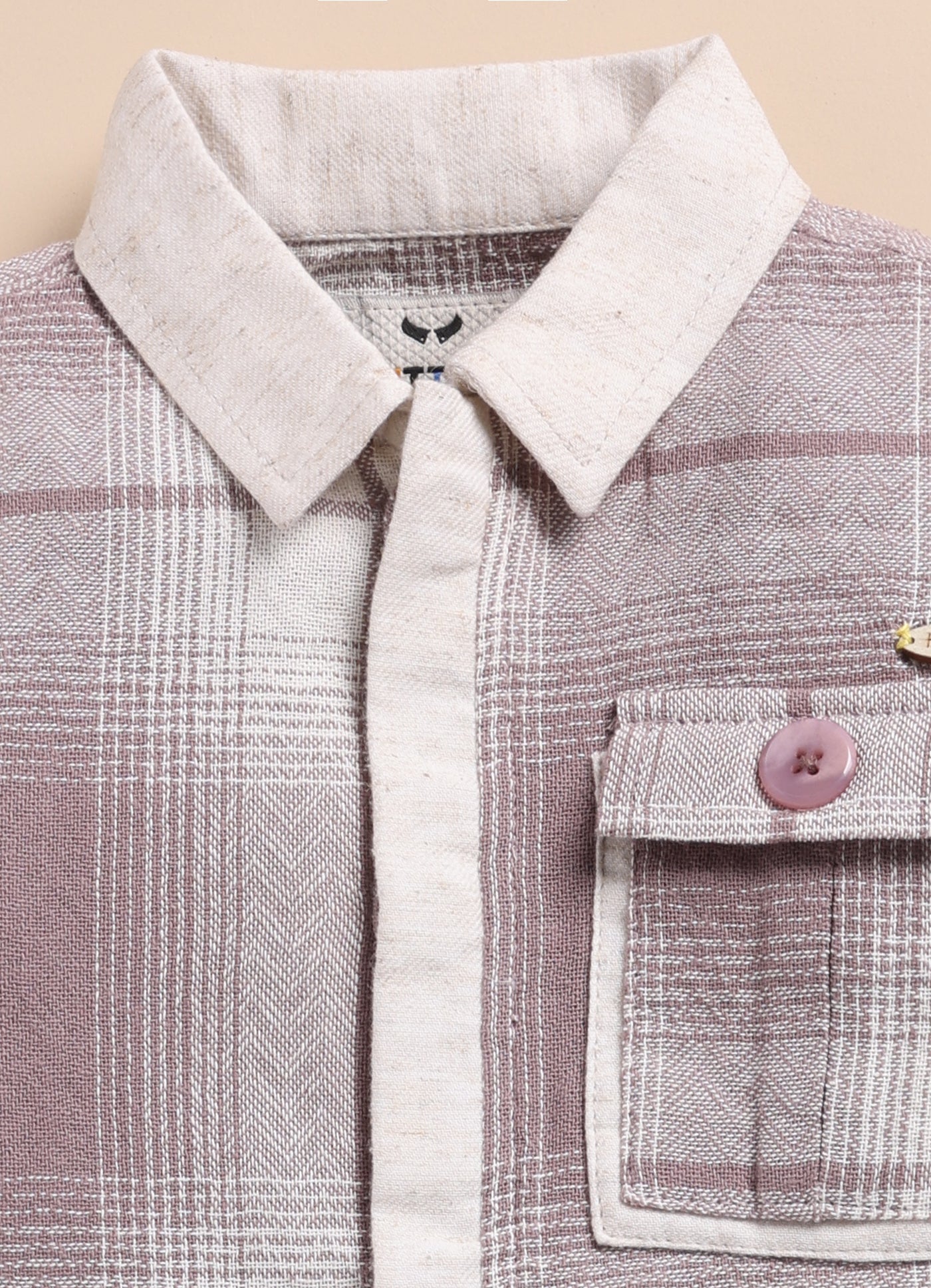 Trendy and Timeless Cotton Checkered Shacket 3 piece Casual Set for Boys- Lavender